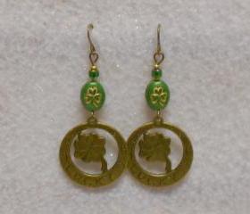 Lucky Earrings St. Patrick's Day Earrings Gold Shamrock-Clover Earrings